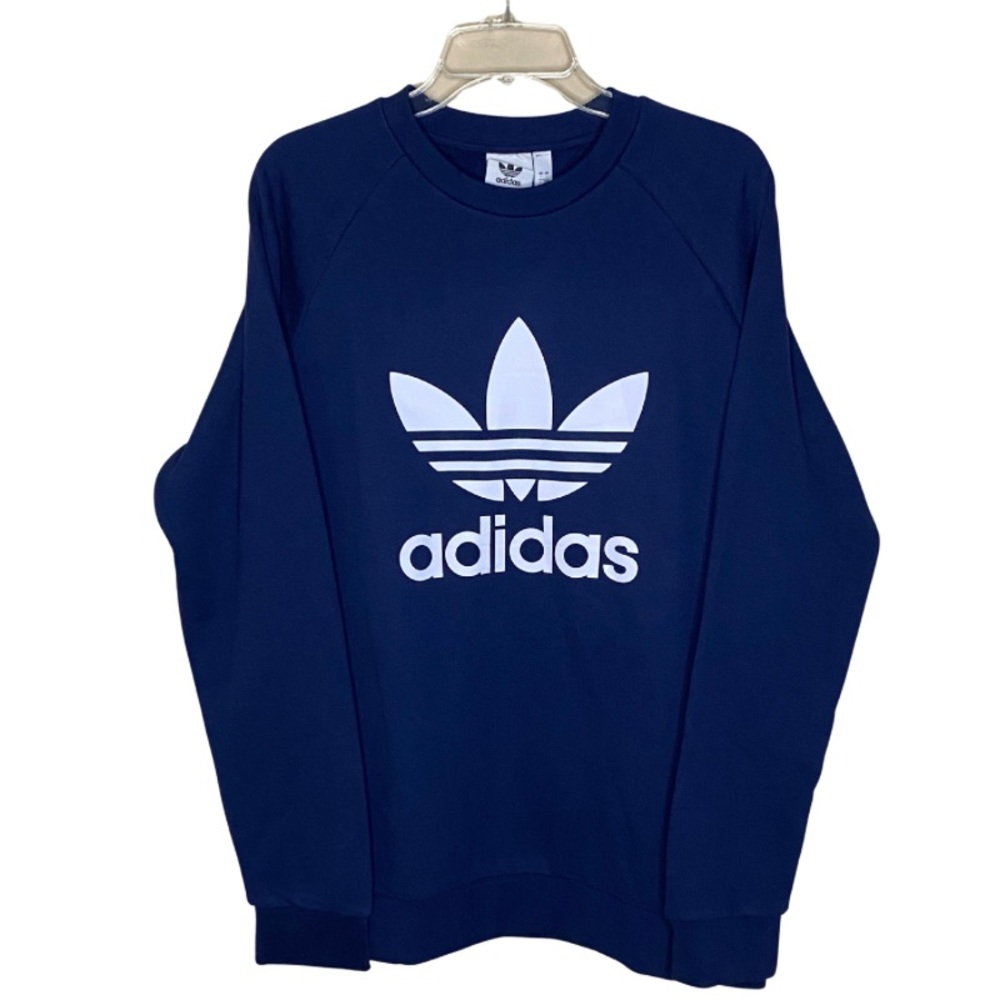 NWT Men’s Adidas Navy Blue Crew Neck Pullover Trefoil Cozy Casual Sweater Size L